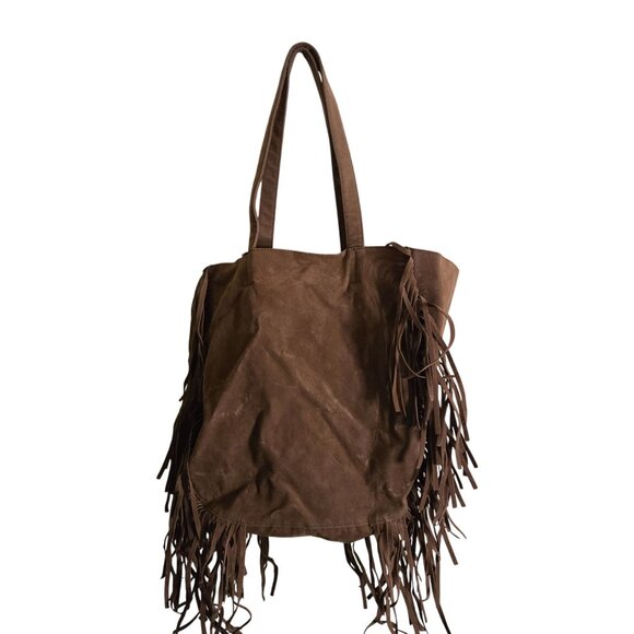 Forever 21 Brown Faux Suede Fringe Hobo Tote Shoulder Bag - Picture 2 of 9